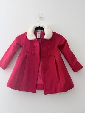 Max Studio Kids Girls 4T Pink Dress Coat Faux Fur Collar Fit Flare Winter